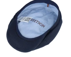 6-panel Linen Structure Blue Flat Cap - Stetson