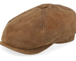 6-panel Pigskin Brown Flat Cap - Stetson