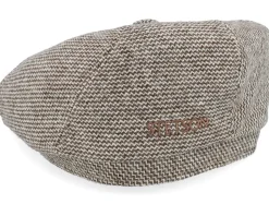 6-panel Undyed Virgin Wool Brown Wool/White Flat Cap - Stetson