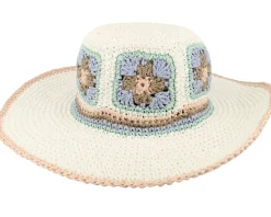 Paper Crochet Floppy Flower White/Light Blue Sun Hat - Seeberger