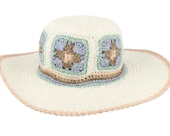 Paper Crochet Floppy Flower White/Light Blue Sun Hat - Seeberger