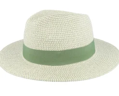 Paper Mix Fedora Ribbon Grass-green/Linen Straw Hat - Seeberger