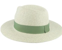 Paper Mix Fedora Ribbon Grass-green/Linen Straw Hat - Seeberger