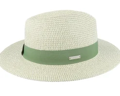 Paper Mix Fedora Ribbon Grass-green/Linen Straw Hat - Seeberger
