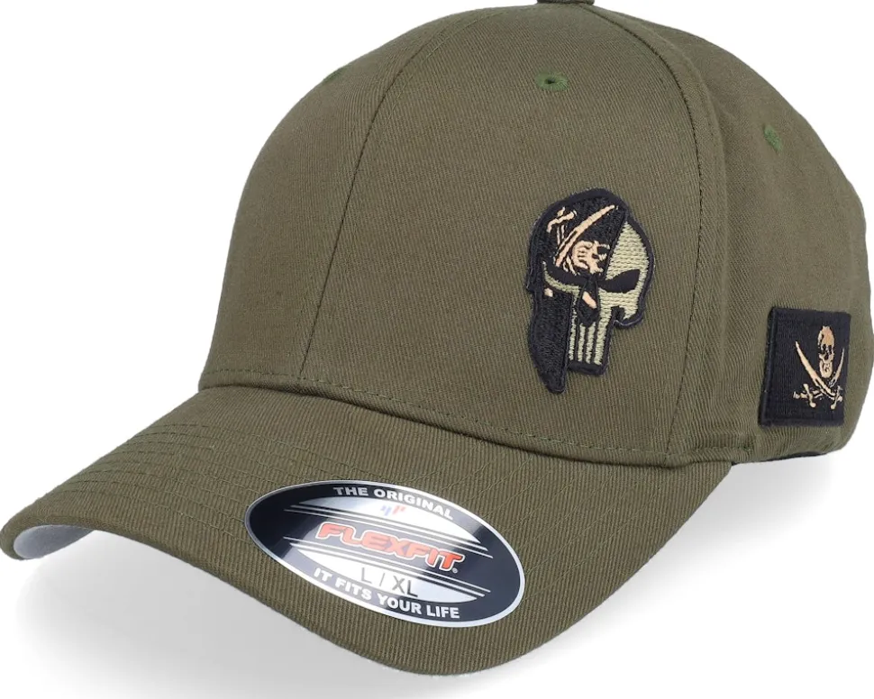 Pirate Army Skull Olive Wooly Combed Flexfit - Army Head