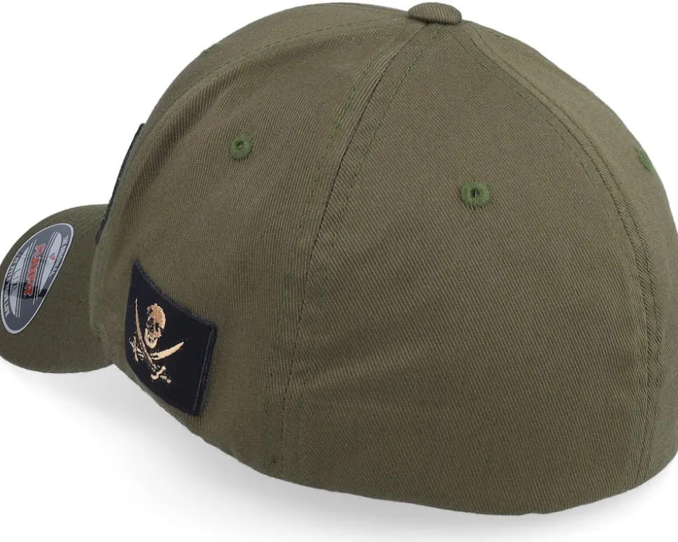 Pirate Army Skull Olive Wooly Combed Flexfit - Army Head
