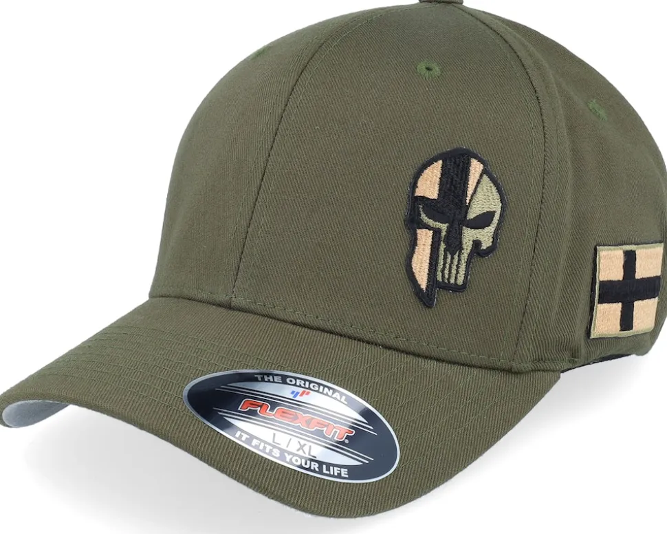 Pirate Army Skull Olive Wooly Combed Flexfit - Army Head