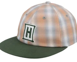 Plaid 6 Panel Hat Orange Strapback - HUF