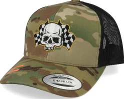 Racing Flags Skull Multicam Trucker - Born To Ride