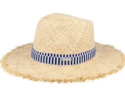 Raffia Fedora With Stripy Nature-Navy Straw Hat - Seeberger