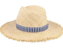 Raffia Fedora With Stripy Nature-Navy Straw Hat - Seeberger