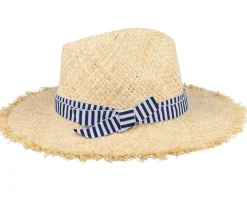 Raffia Fedora With Stripy Nature-Navy Straw Hat - Seeberger