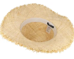 Raffia Fedora With Stripy Nature-Navy Straw Hat - Seeberger
