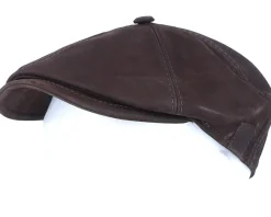 Rebel Nappa Wax Brown Flat Cap - MJM Hats