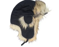 Recycled Taslan/Faux Fur Black/Natural Trapper - MJM Hats