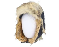 Recycled Taslan/Faux Fur Black/Natural Trapper - MJM Hats