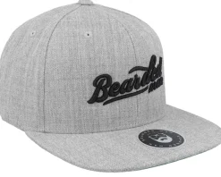 Retro Script 3D Logo Heather Grey Snapback - Bearded Man