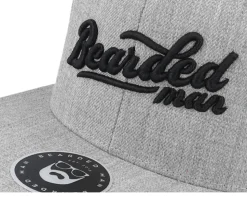 Retro Script 3D Logo Heather Grey Snapback - Bearded Man
