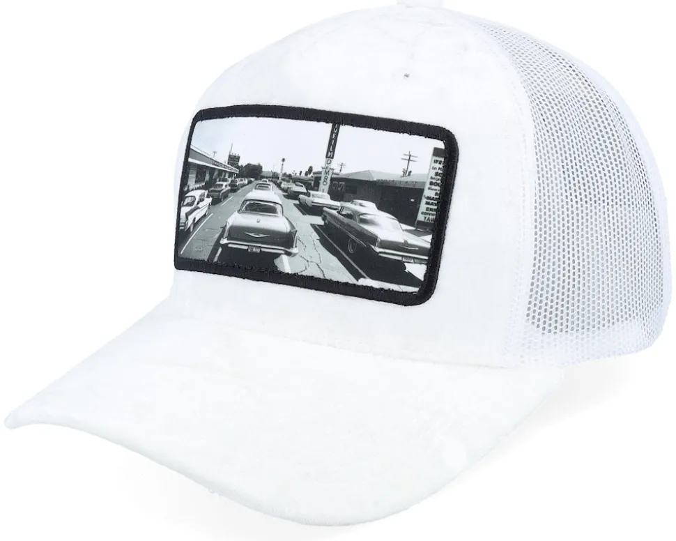 50s Classic Cars Velvet White A-Frame Trucker - Calza Pennello