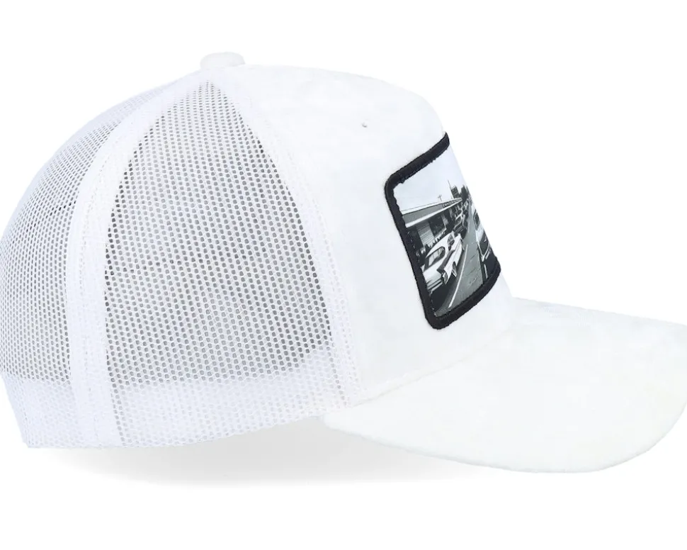 50s Classic Cars Velvet White A-Frame Trucker - Calza Pennello