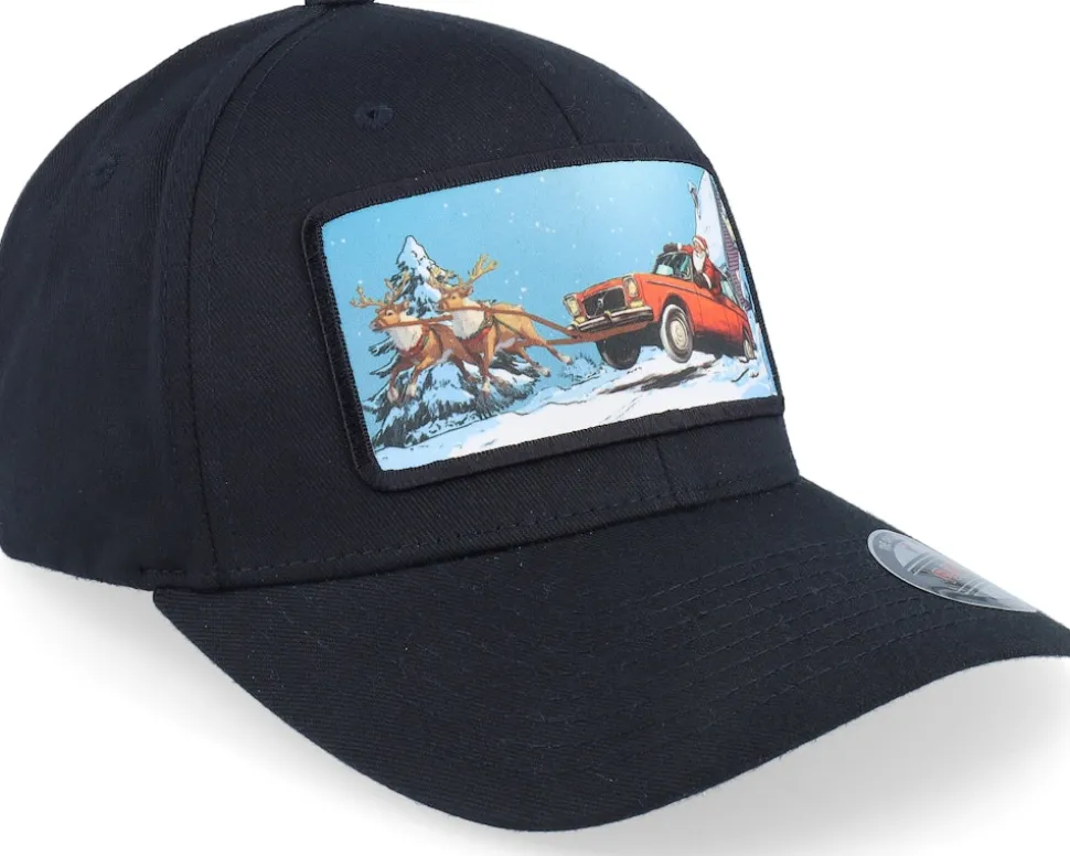 Santa Claus Car Sleigh Patch Black Flexfit - Ho-Ho-Hats