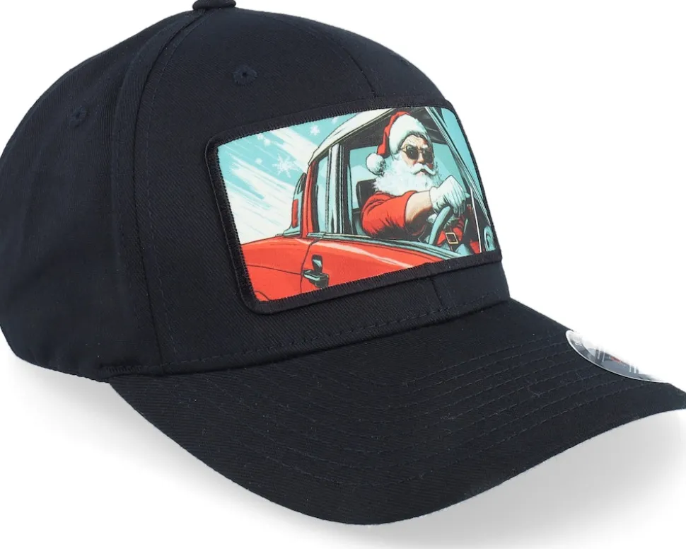 Santa Claus Going For A Ride Black Flexfit - Ho-Ho-Hats