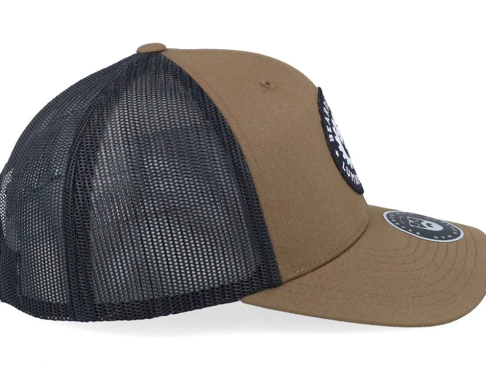 Saw Blade Logo Retro Coyote Brown/Black Trucker - Bearded Man