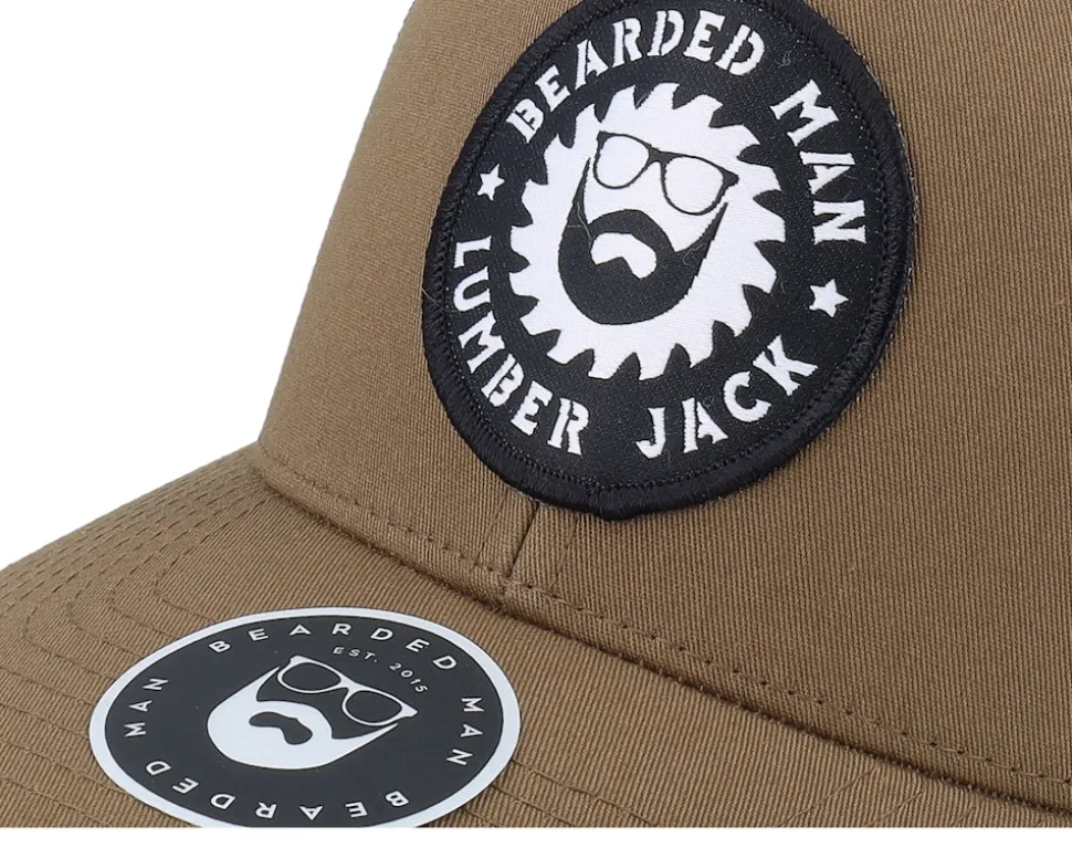 Saw Blade Logo Retro Coyote Brown/Black Trucker - Bearded Man