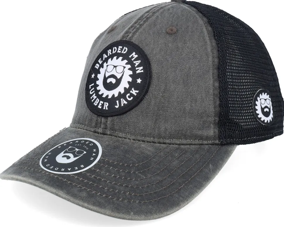 Saw Blade Logo Retro Coyote Brown/Black Trucker - Bearded Man