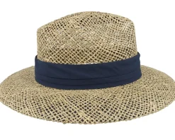 Seagras Fedora Natural/Swallow Blue Straw Hat - Seeberger