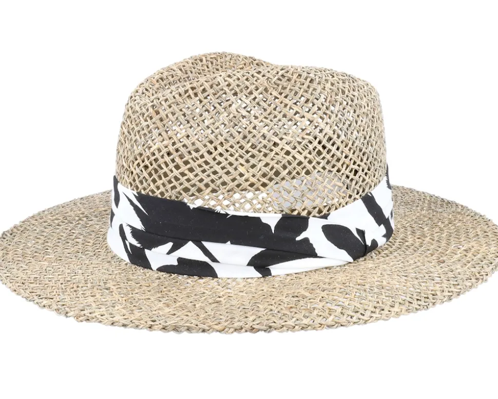 Seagras Fedora With Trimming Nature-Black Straw Hat - Seeberger
