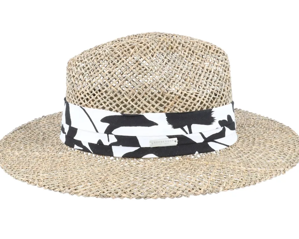 Seagras Fedora With Trimming Nature-Black Straw Hat - Seeberger