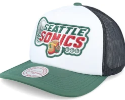 Seattle Supersonics Globe Hwc White/Black/Green Trucker - Mitchell & Ness