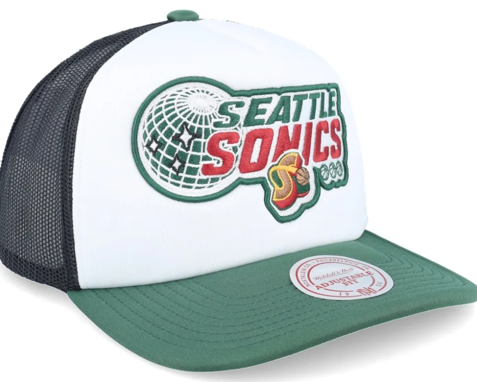 Seattle Supersonics Globe Hwc White/Black/Green Trucker - Mitchell & Ness