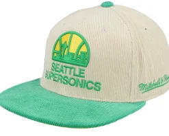 Seattle Supersonics Team Cord Off White/Green Fitted - Mitchell & Ness