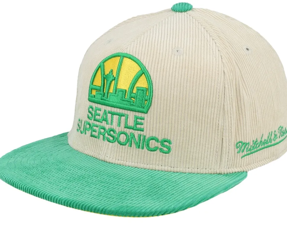 Seattle Supersonics Team Cord Off White/Green Fitted - Mitchell & Ness