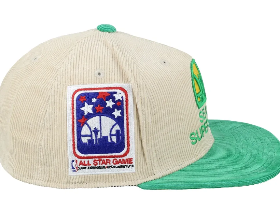 Seattle Supersonics Team Cord Off White/Green Fitted - Mitchell & Ness