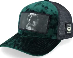Shades And Beard Patch Velvet Green/Black A-Frame Trucker - Bearded Man