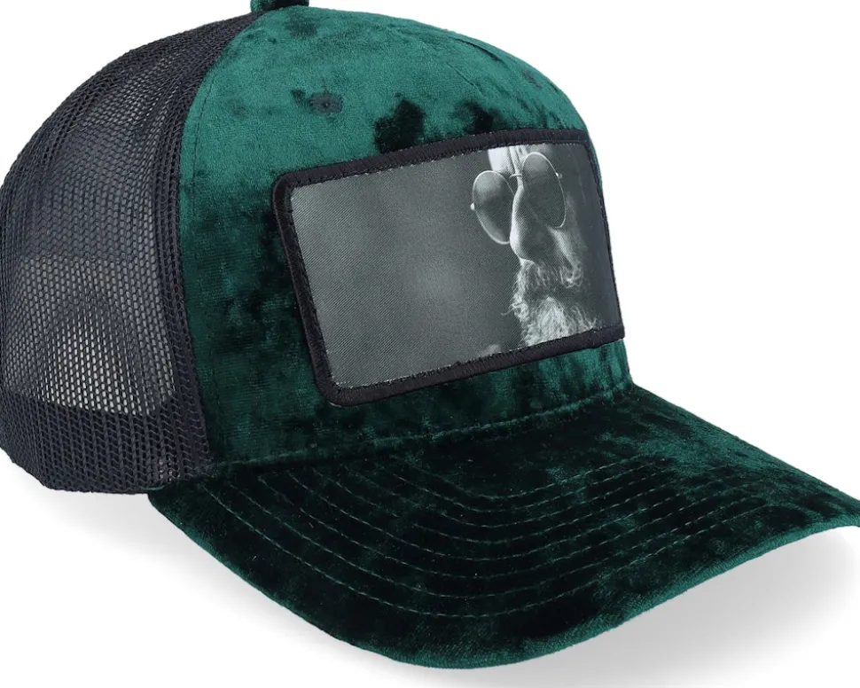 Shades And Beard Patch Velvet Green/Black A-Frame Trucker - Bearded Man