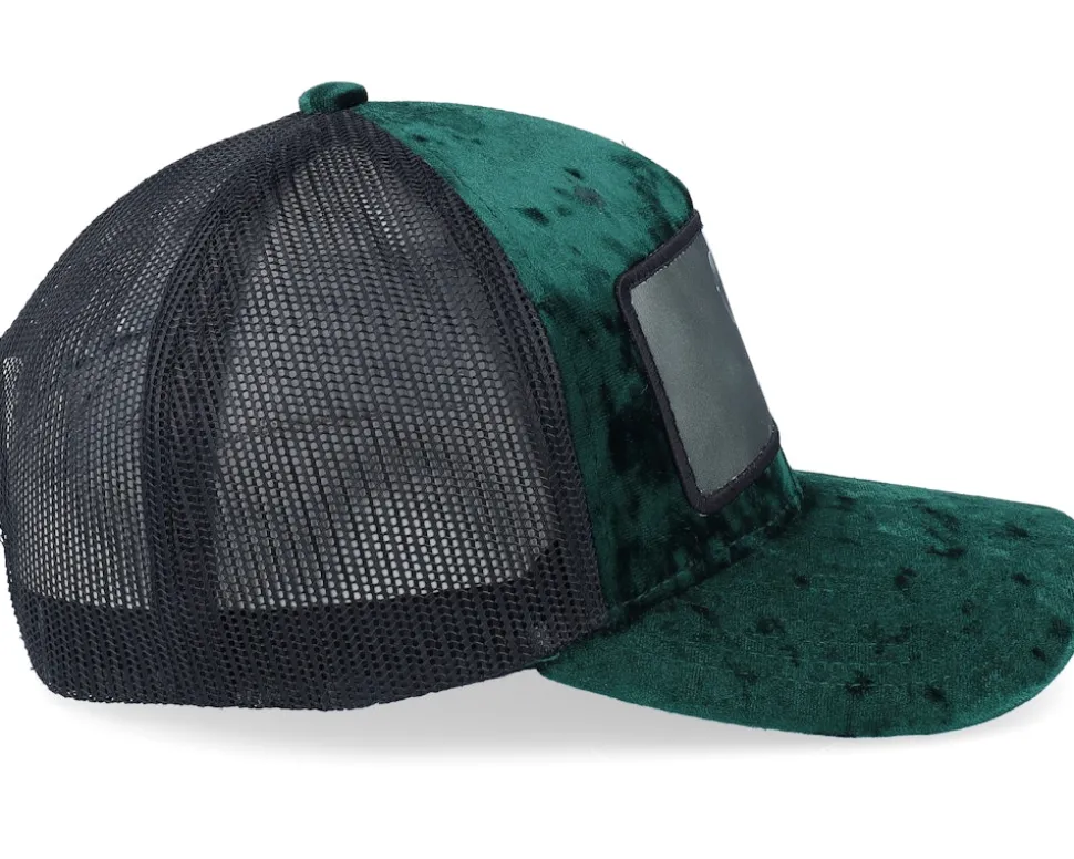 Shades And Beard Patch Velvet Green/Black A-Frame Trucker - Bearded Man
