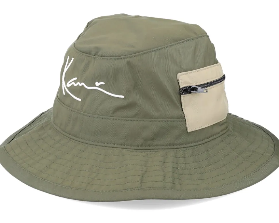 Signature Fisher Hat Dark Military Green Bucket - Karl Kani