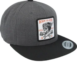 Skull & Pistons Patch Charcoal/Black Snapback - Born To Ride