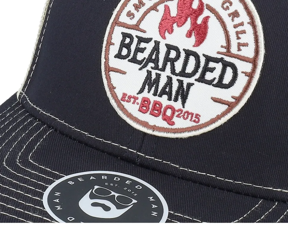 Smoke Grill Bbq Logo Black/Golden Stone Trucker - Bearded Man