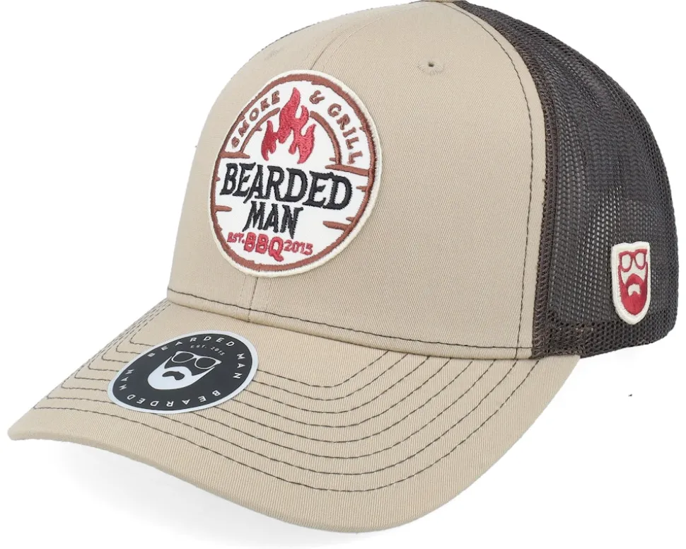 Smoke Grill Bbq Logo Black/Golden Stone Trucker - Bearded Man
