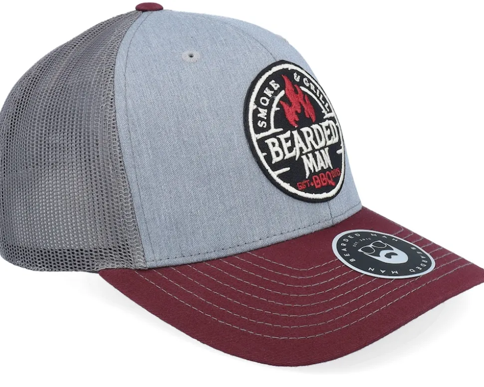 Smoke Grill Bbq Logo Blk 112 Grey/Charcoal/Maroon Trucker - Bearded Man