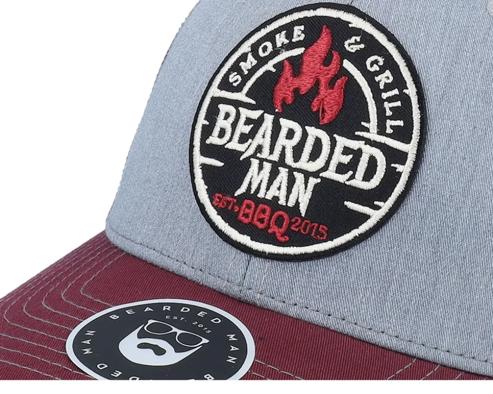 Smoke Grill Bbq Logo Blk 112 Grey/Charcoal/Maroon Trucker - Bearded Man