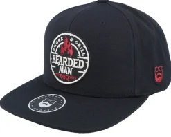 Smoke Grill Bbq Logo Blk Black Snapback - Bearded Man