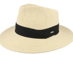 Sol Straw Fedora Natural/Black Straw Hat - Brixton