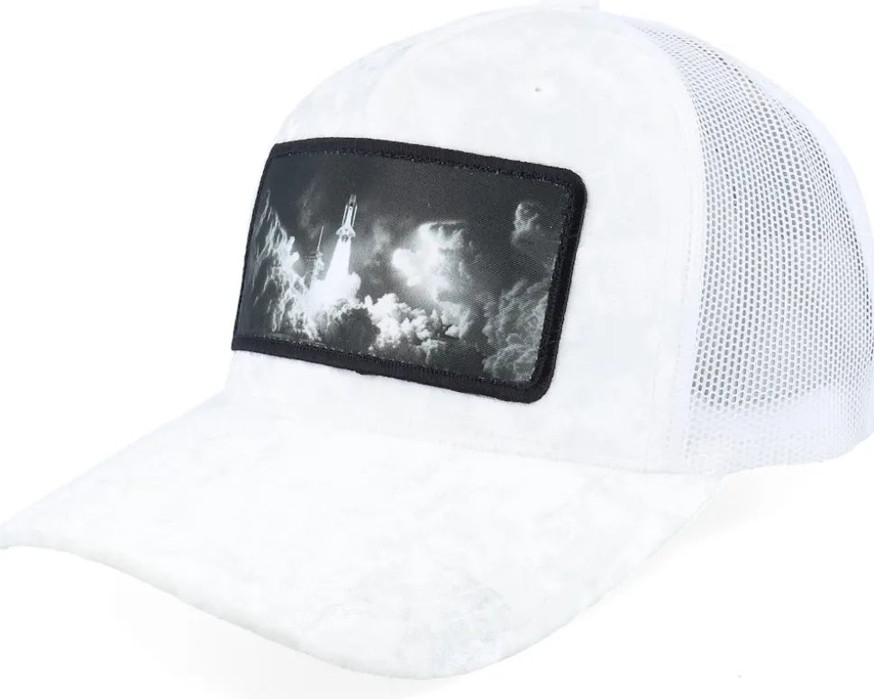Space Shuttle Launch Velvet White Trucker - Calza Pennello