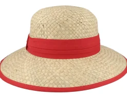 Straw Cloche Natural/Wine Red Straw Hat - Seeberger